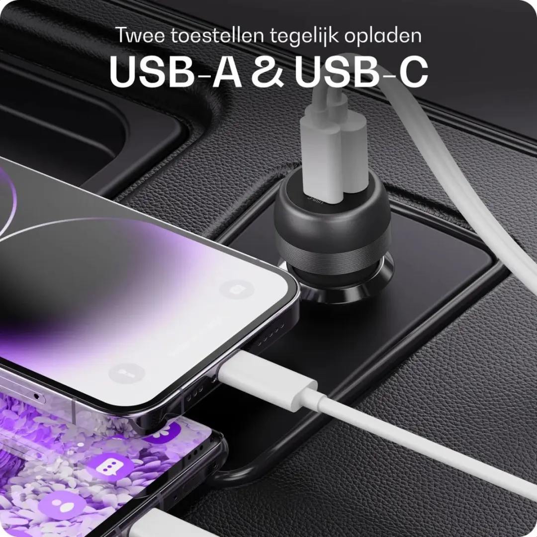 Buddi Power USB-C Autolader 89W - 2 Poorten - Auto