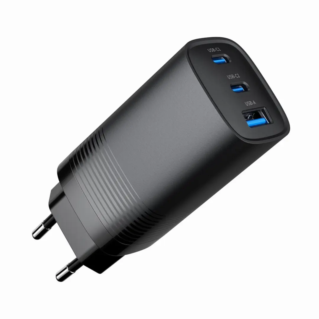 Gembird 3-Poorts 67W GaN USB-C Snellader - Zwart