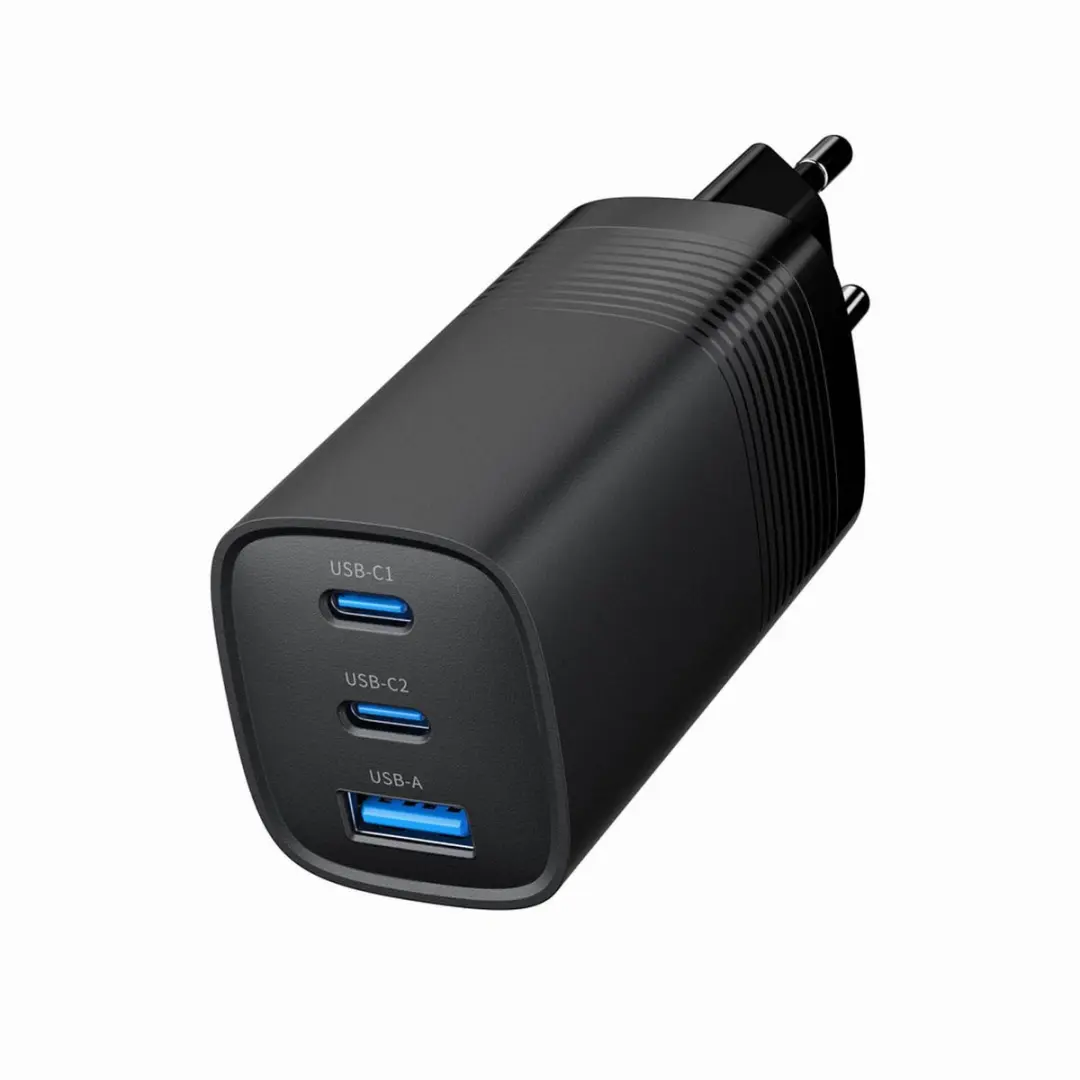Gembird 3-Poorts 67W GaN USB-C Snellader - Zwart