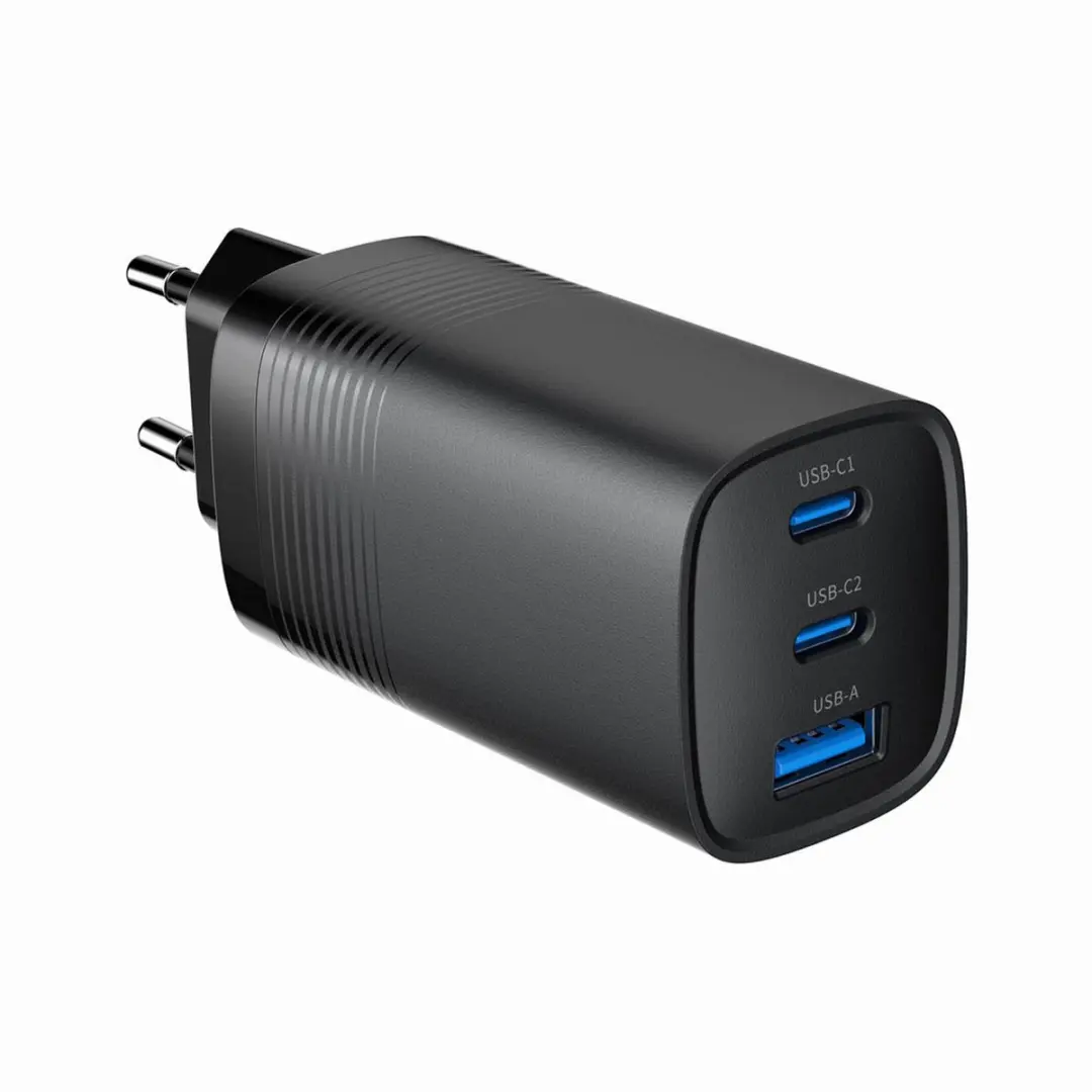 Gembird 3-Poorts 67W GaN USB-C Snellader - Zwart