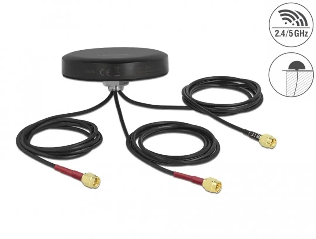 Delock LTE MIMO Dual Band WLAN Antenne 3x SMA-plug - 1m - Zwart