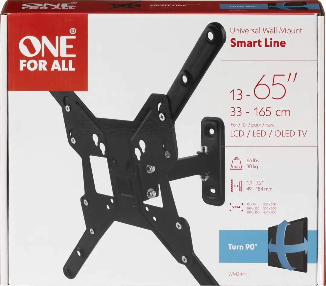 One For All WM2441 TV Muurbeugel - Draai- en kantelbaar 90° - Zwart