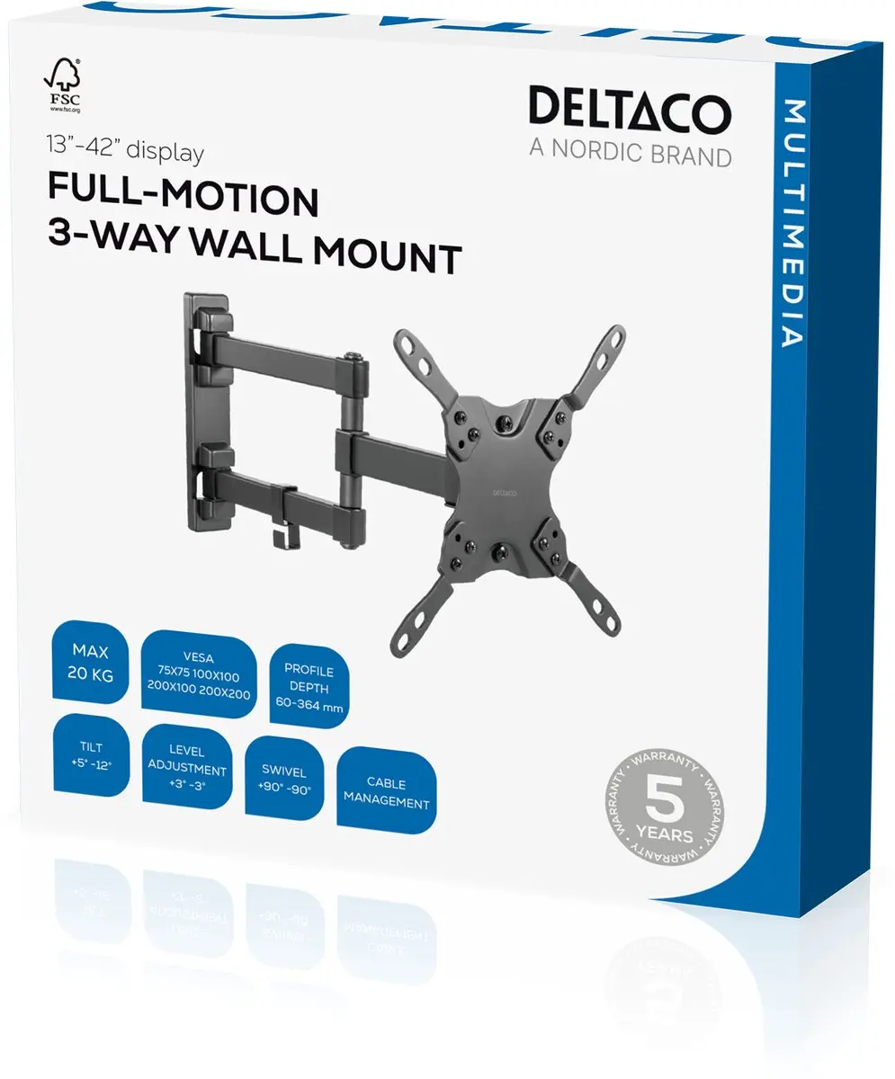 Deltaco ARM-459 Universele TV Wandsteun - 15-40" - 20kg - Zwart