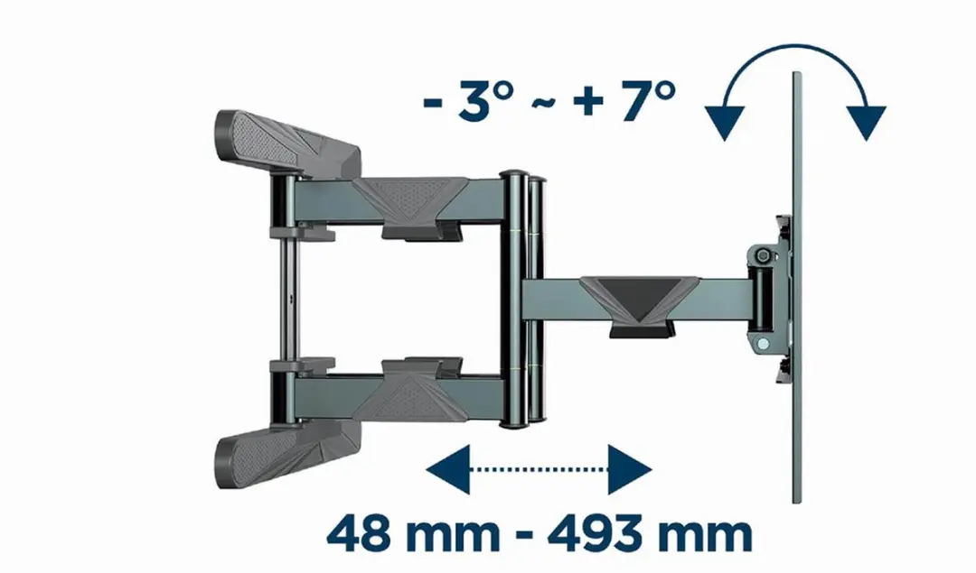 Gembird WM-80ST-01 TV-Muurbeugel 40-80" - Dubbele arm - 50 kg - Zwart