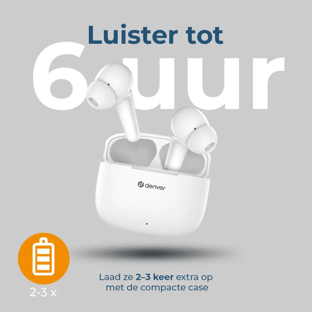 Denver TWE48 Oordopjes - Bluetooth 5.3 - 6 uur - Wit
