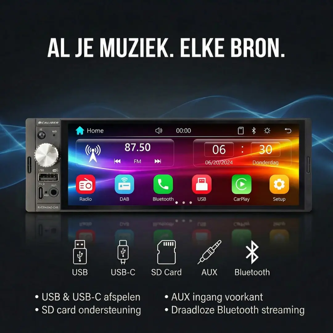 Caliber RMD941DAB-CMR Autoradio - 4x100W - Draadloos CarPlay - DAB - Zwart