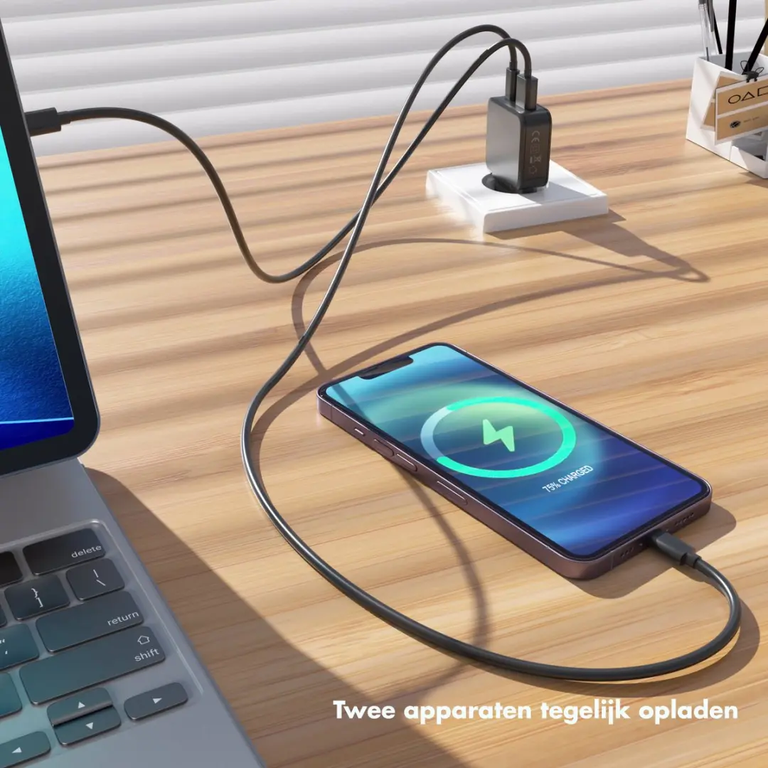 Accezz Ultra Slim GaN Oplader 30W - USB-C + USB-A - Zwart