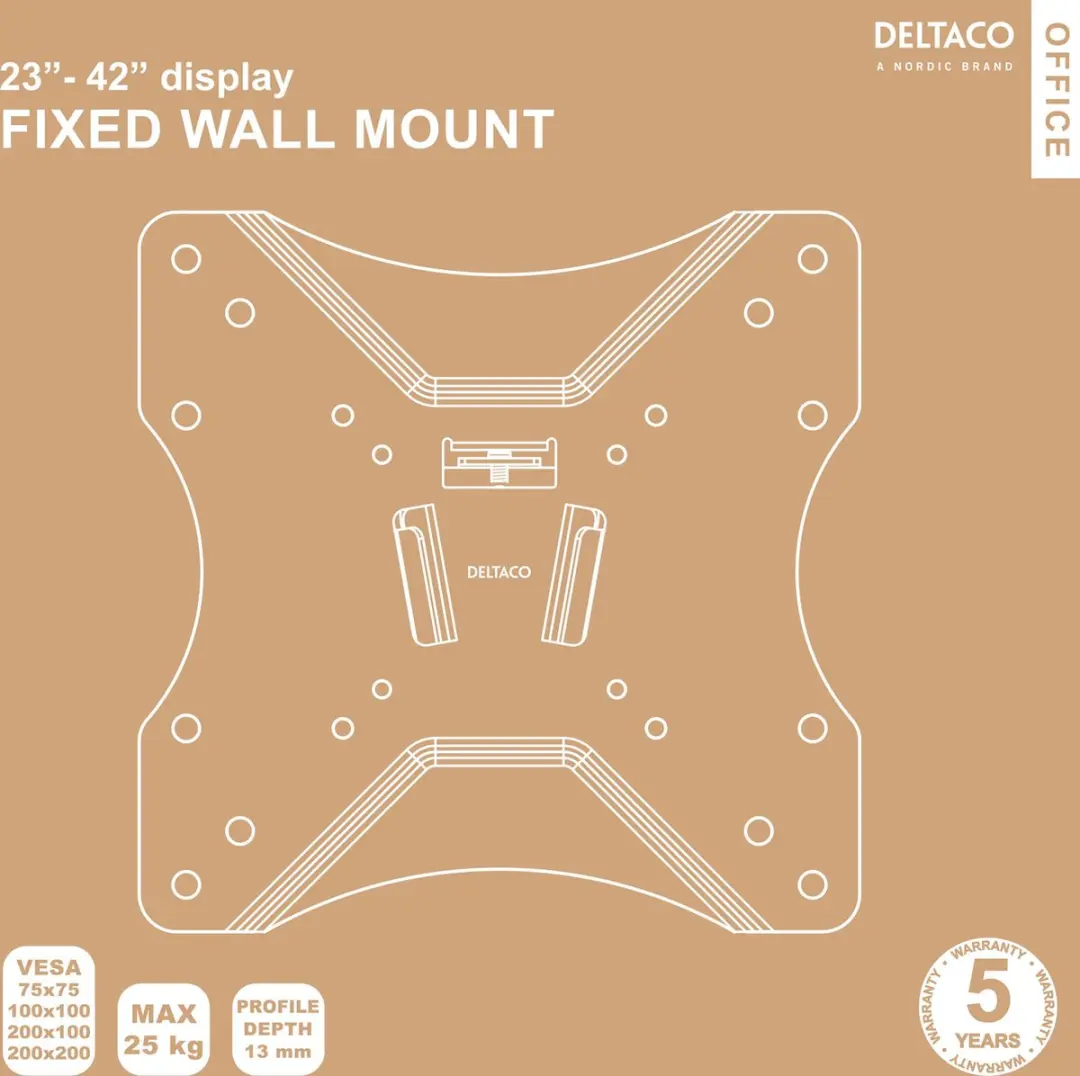Deltaco ARM-0101 TV Beugel Vast 23-42" - Max 25kg - Zwart
