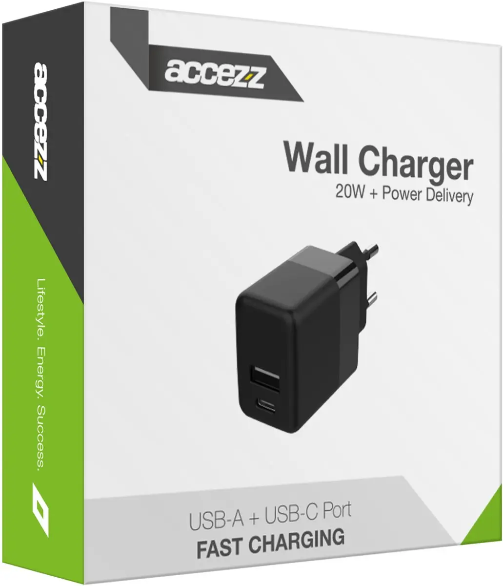 Accezz SH00041869 USB-C Oplader 20W - 2x USB - Zwart