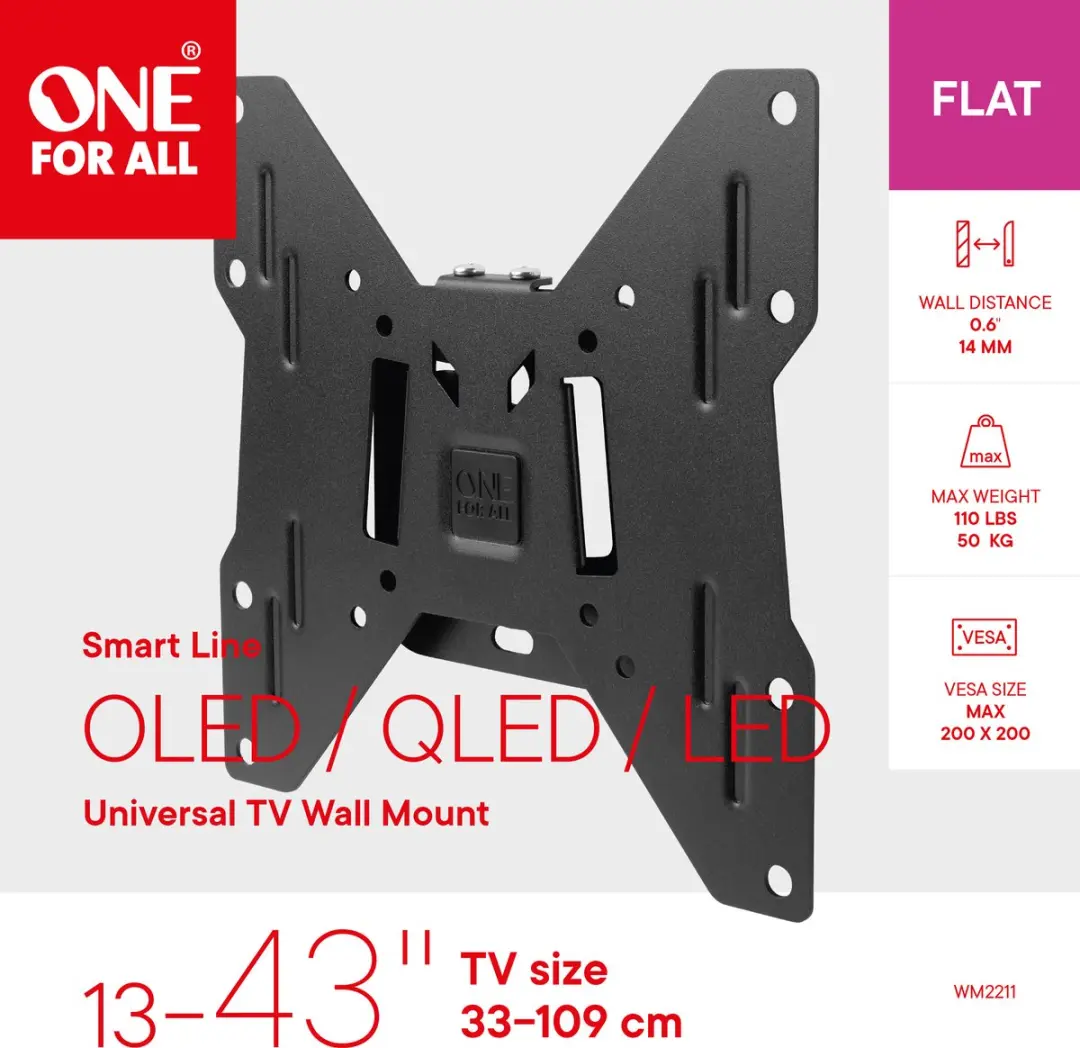 One For All WM2211 Smart Line TV-Beugel Vast - 13-43" - 50kg - VESA 200