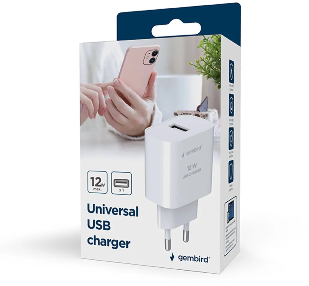 Gembird Universele USB-A Oplader TA-UC-1A12-01-BK - 2x 2.4A - Zwart