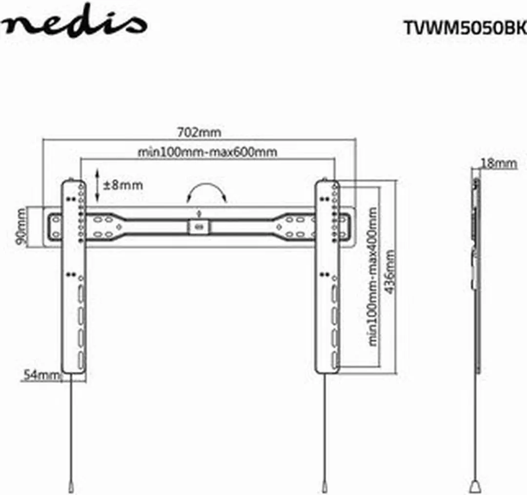 Nedis TVWM5050BK Vaste TV-Muurbeugel - 37-70" - 35kg - Zwart