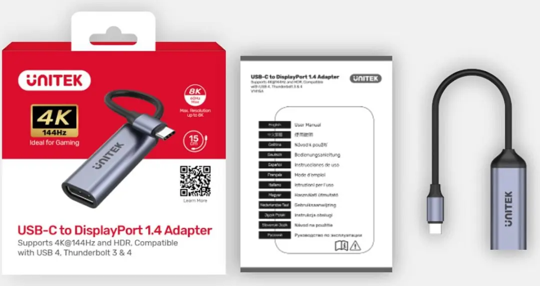 Unitek V1415A USB-C naar DisplayPort Adapter 8K 60Hz - Grijs - afbeelding 6 van 6