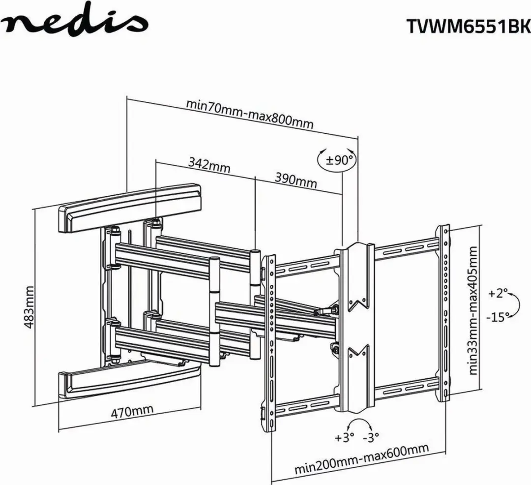 Nedis TVWM6551BK TV-Muurbeugel - 37-80" - 70kg - Zwart