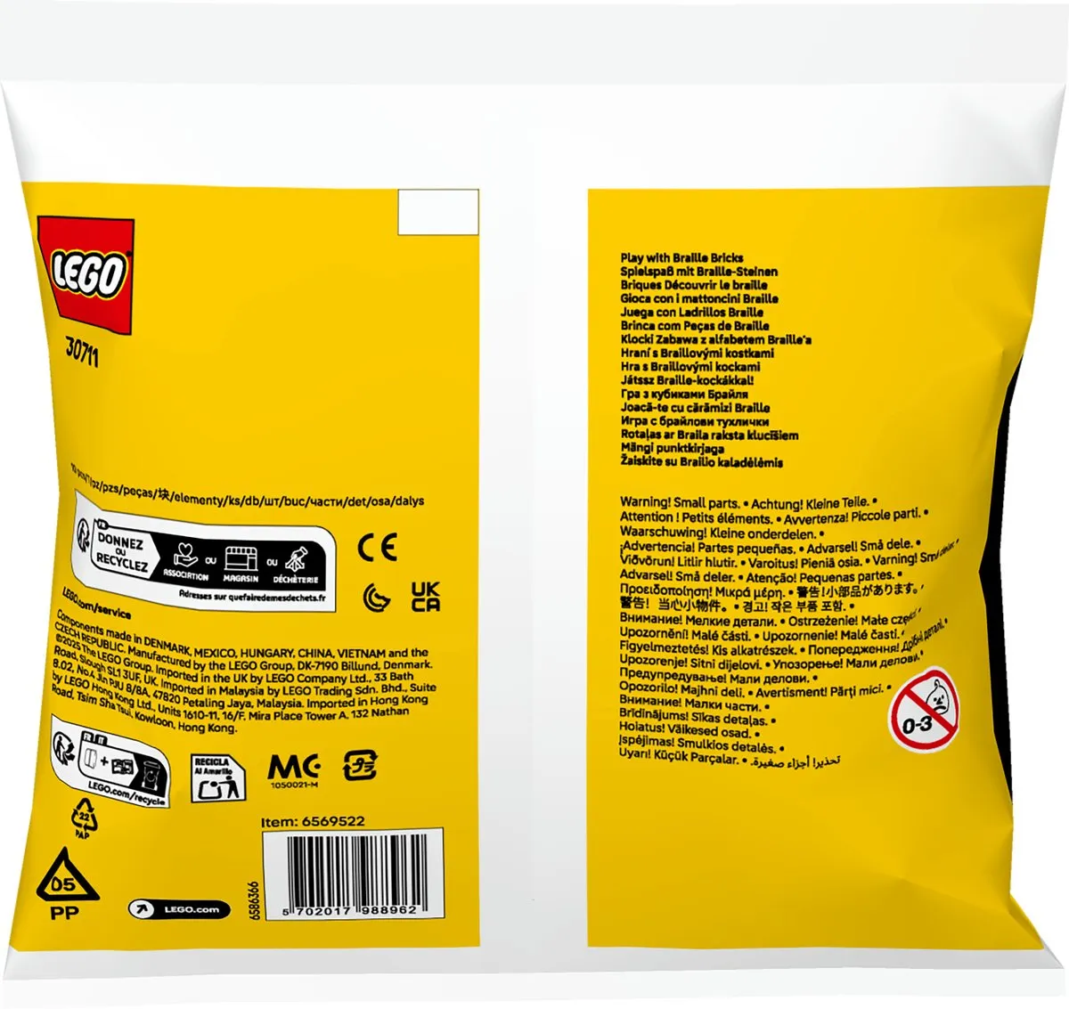 LEGO Braille Bricks 30711 - 10 Stenen - Multicolor