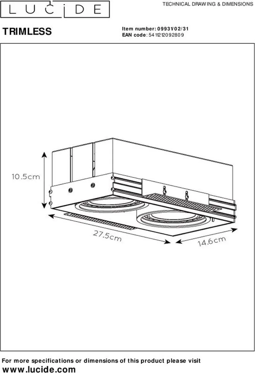 Lucide Trimless Inbouwspot 2xGU10 ES111 - Wit