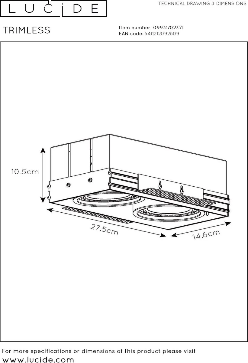 Lucide Trimless Inbouwspot 2xGU10 ES111 - Wit