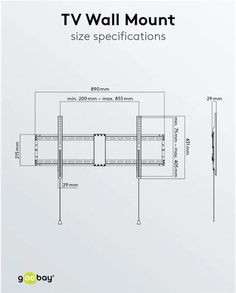 Goobay Basic series Fixed XL Muurbeugel 100" - VESA 100-300mm - Zwart
