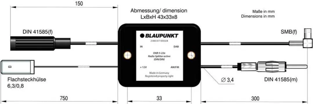 Blaupunkt Autoantenne-adapter DIN 150Ω SMB-stekker 2006017472609