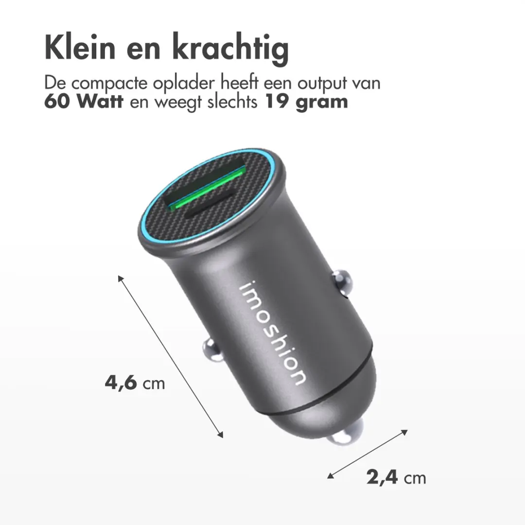 Imoshion SH00058376 Autolader - 60W USB C & USB A - Zwart