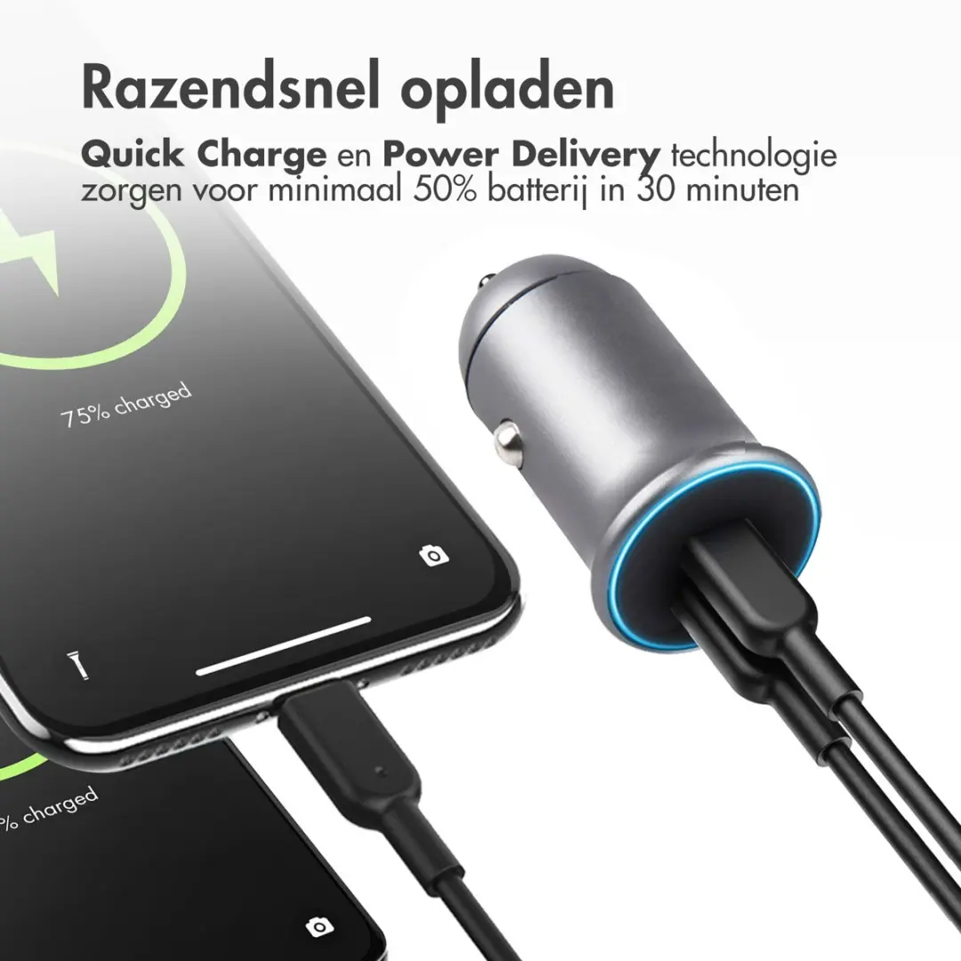Imoshion SH00058376 Autolader - 60W USB C & USB A - Zwart