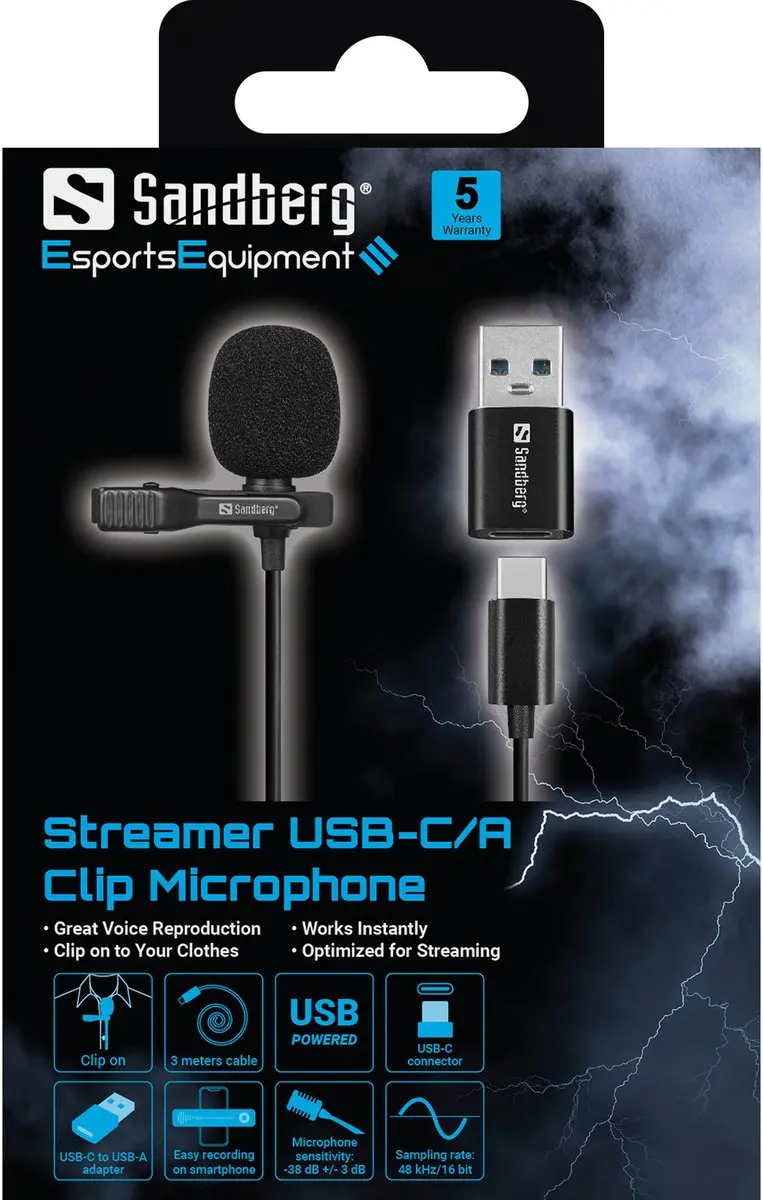 Sandberg 126-40 USB Clip Microfoon - Zwart - afbeelding 6 van 6