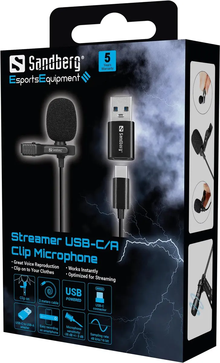 Sandberg 126-40 USB Clip Microfoon - Zwart