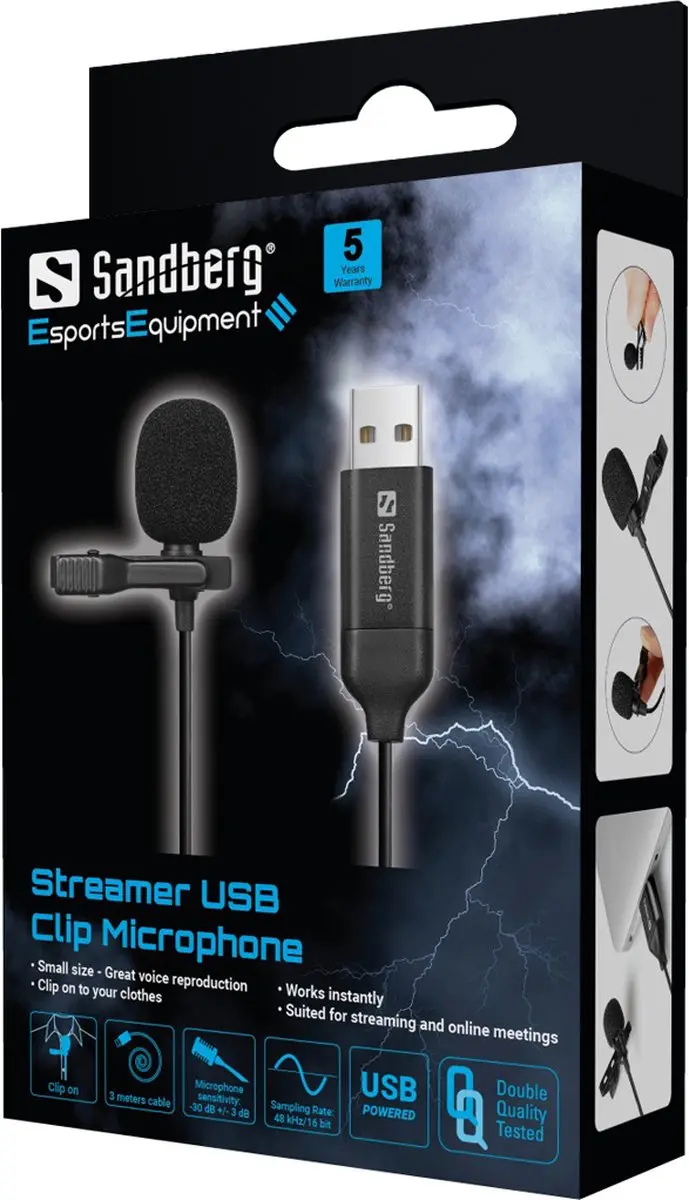 Sandberg 126-40 USB Clip Microfoon - Zwart