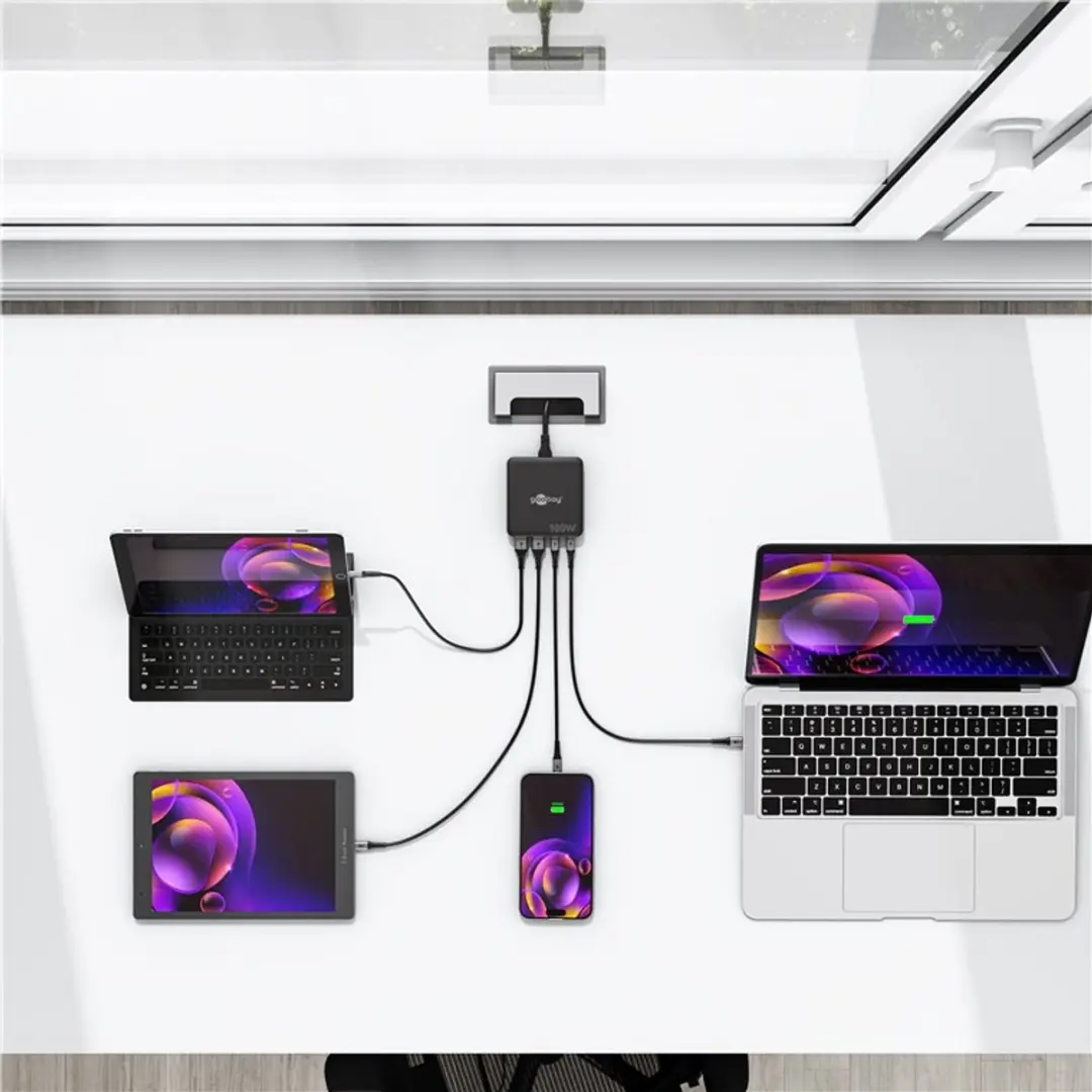 Goobay 70764 USB-C PD GaN Oplader 100W - 4x USB - Zwart
