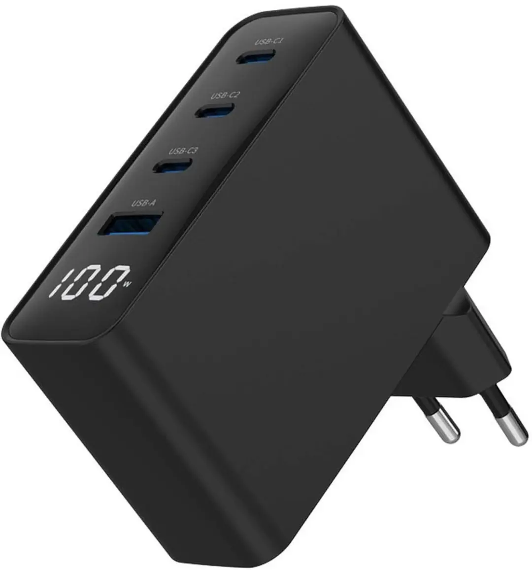 Gembird TA-UC-PDQC100LCD-01-BK USB Snellader 100W - 4 Poorten - Zwart