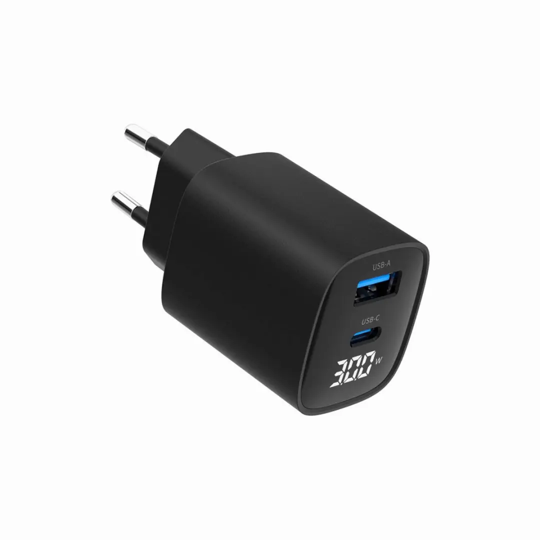 Gembird TA-UC-PDQC30LCD-BK-01 USB Snellader 30W - 2 Poorten Zwart