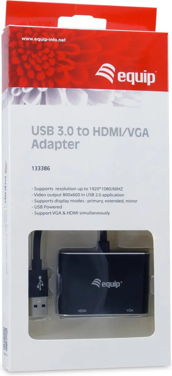 Equip USB 3.0 naar VGA Adapter 133386 - Zwart