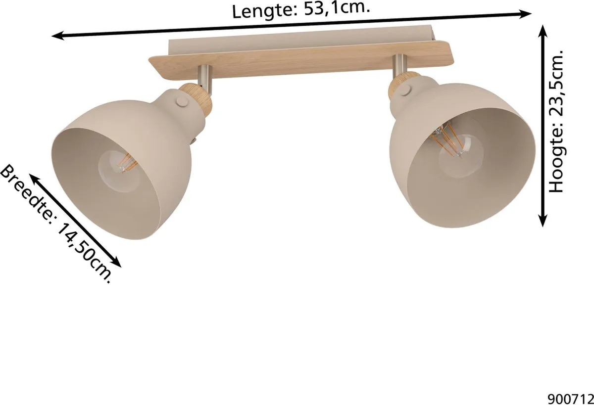 Eglo Arrecife Spot E27 - 2 Lichtpunten - 53,1 cm - Grijs/Beige - afbeelding 6 van 6