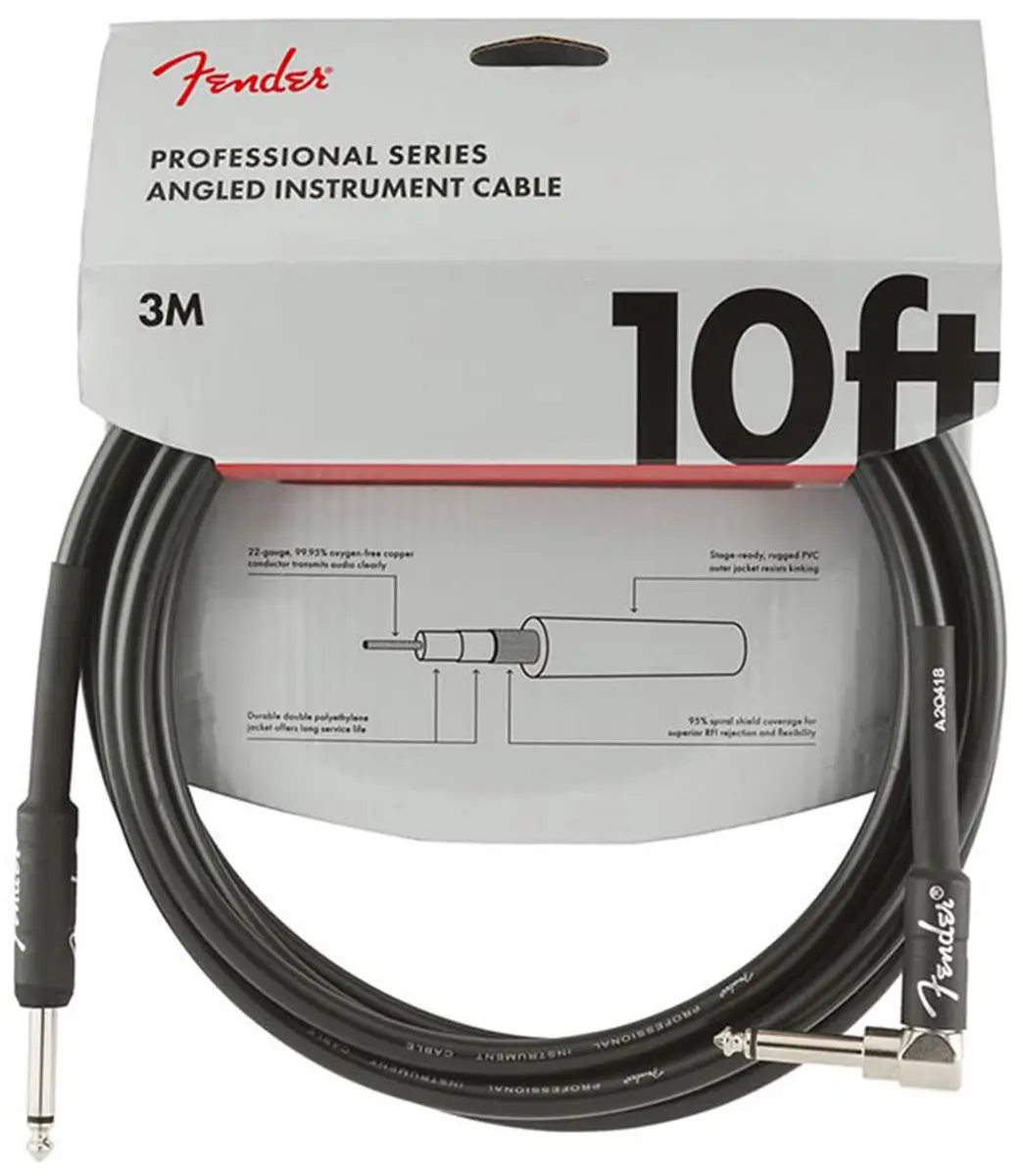 Fender 990820025 Instrumentkabel 10ft - Haakse plug - Zwart