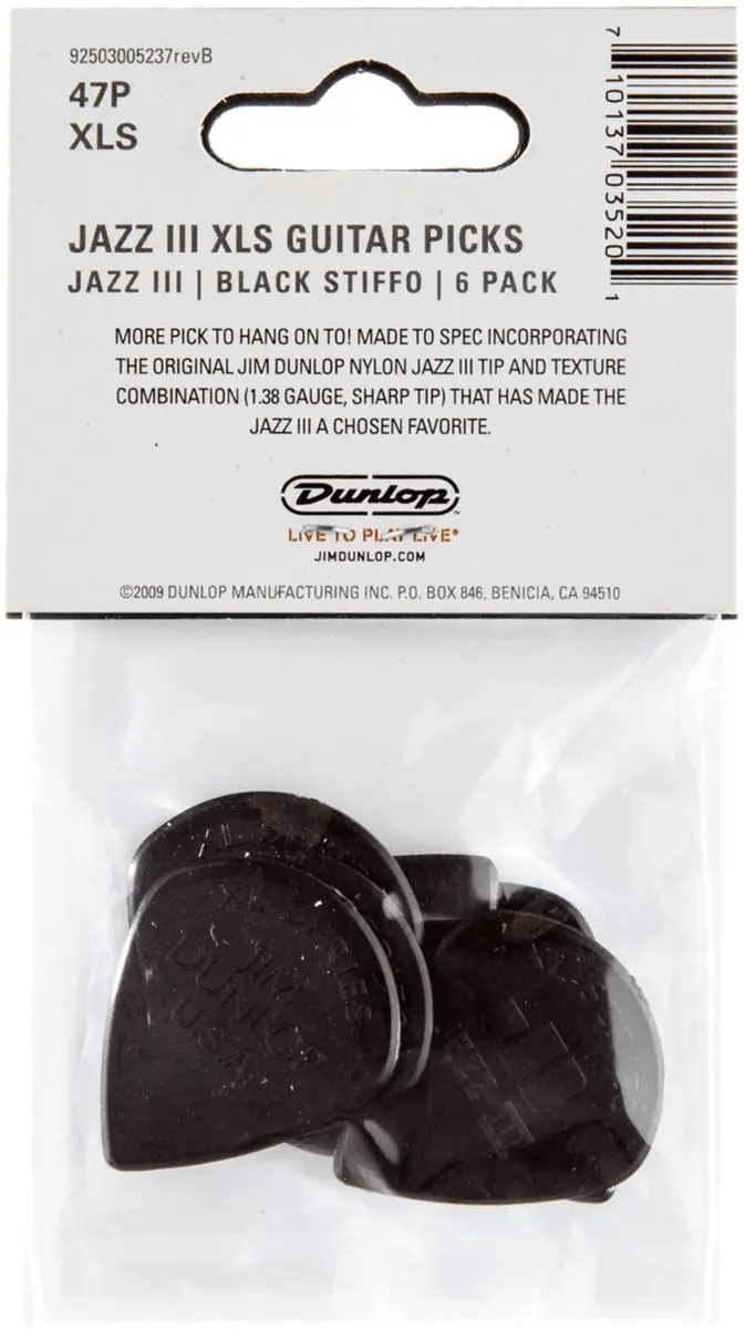Dunlop Jazz III XL Plectrum 1.38mm - 6 Stuks Zwart