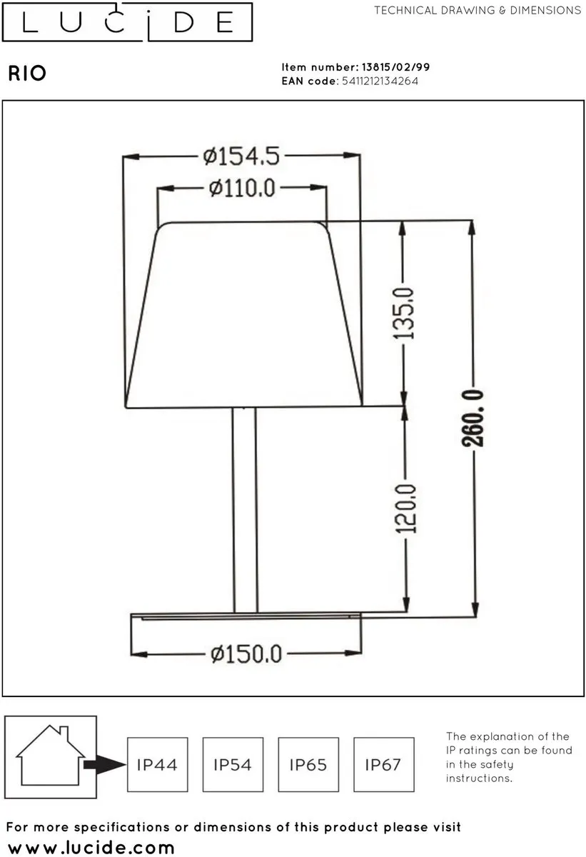 Lucide RIO Oplaadbare Tafellamp - Ø15,5cm LED RGB IP44
