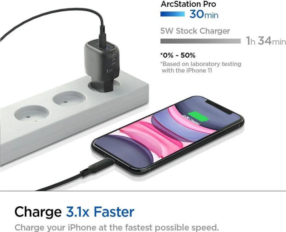 Spigen PowerArc ArcStation ACH02070 USB-C Oplader 20W - Zwart