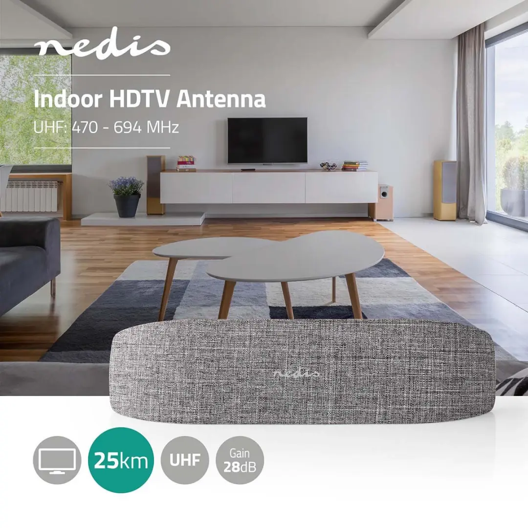 Nedis Binnenantenne ANIR2511GY700 - Actief UHF - 28dB - Grijs