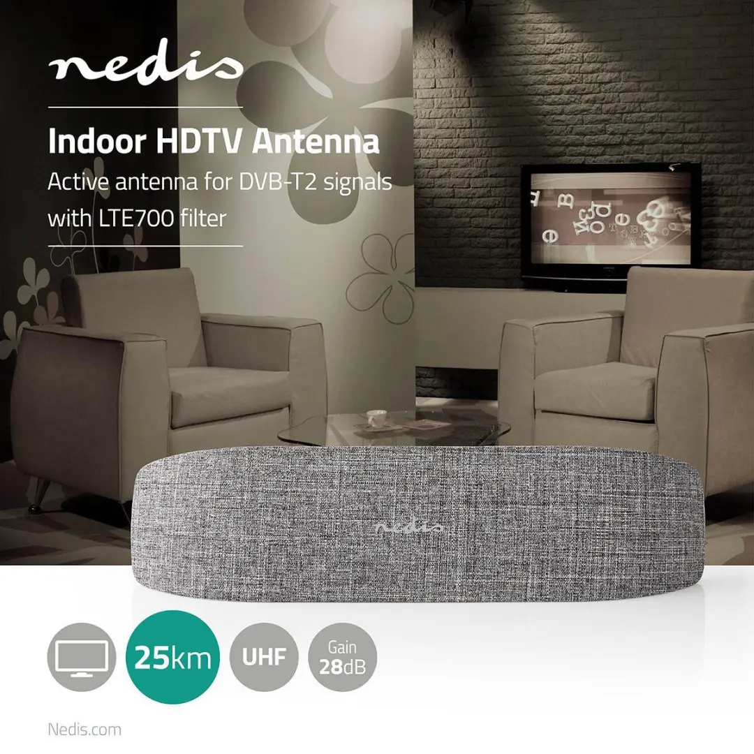Nedis Binnenantenne ANIR2511GY700 - Actief UHF - 28dB - Grijs