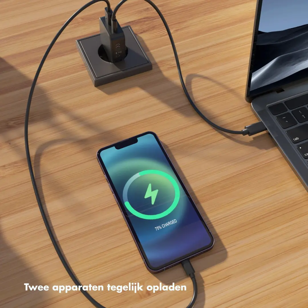 Accezz Ultra Slim GaN Oplader 45W - USB-C + USB-A - Zwart
