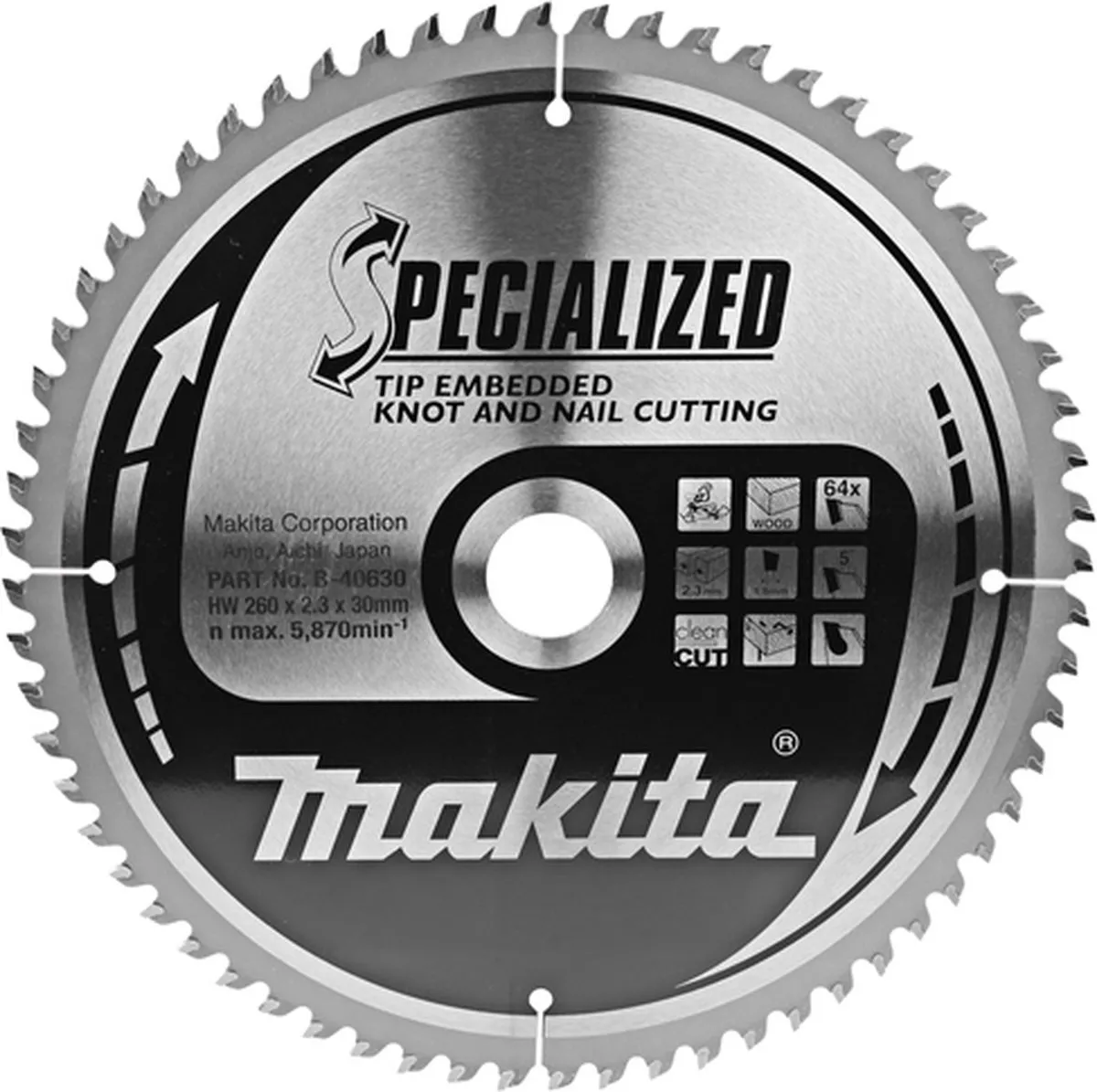 Makita B-40630 Cirkelzaagblad Hout 260mm 64T