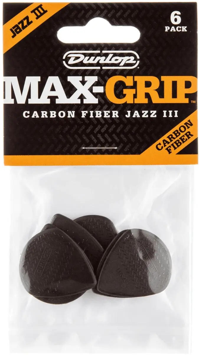 Dunlop 471P3C Max Grip Jazz III Carbon Fiber Plektrum - 6 Stuks - Grijs