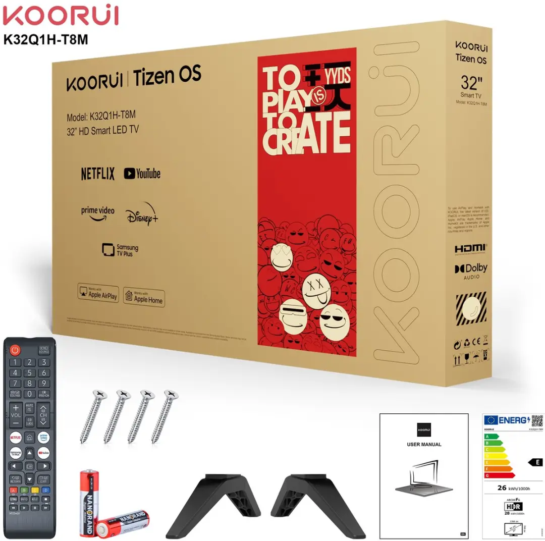 Koorui Smart TV K32Q1H-T8M 32 inch - Full HD - Zwart