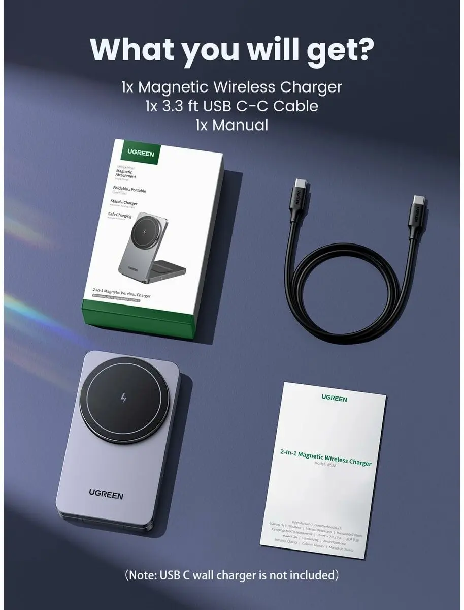 Ugreen MagFlow Qi2 45056 Draadloos Opladen - 15W - Grijs
