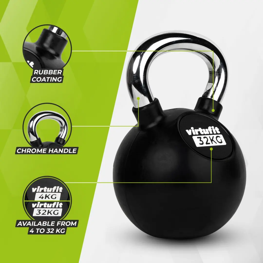 VirtuFit Kettlebell 32kg - Zwart/Rubber