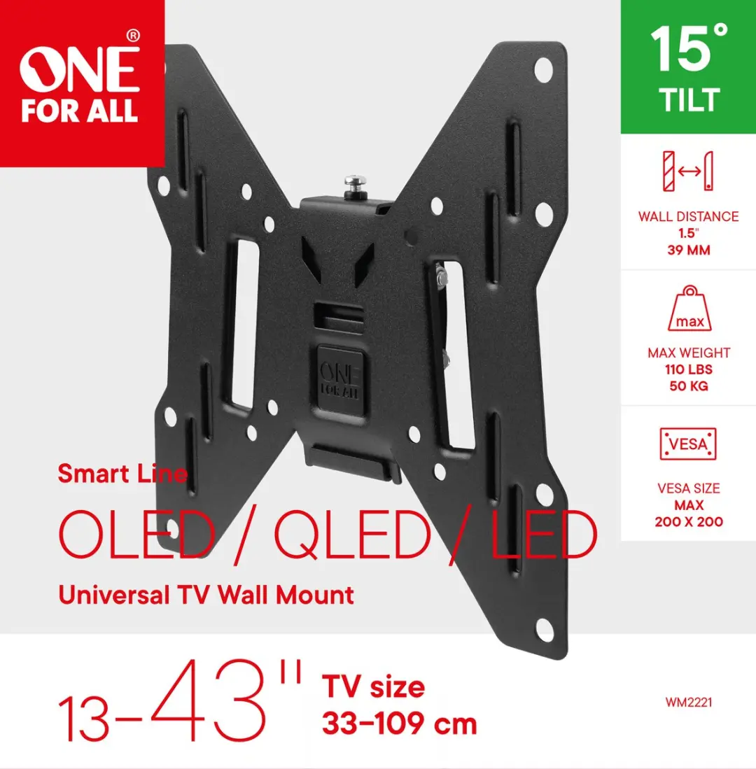 One For All WM2221 Smart Line TV-Beugel Kantelbaar 13-43" - 50 kg - Zwart