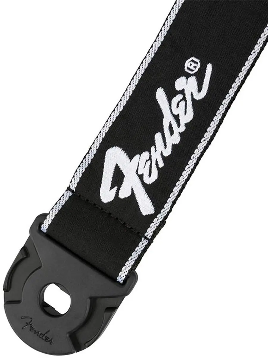 Fender Quick Grip Gitaarband Running Logo - Zwart/Wit