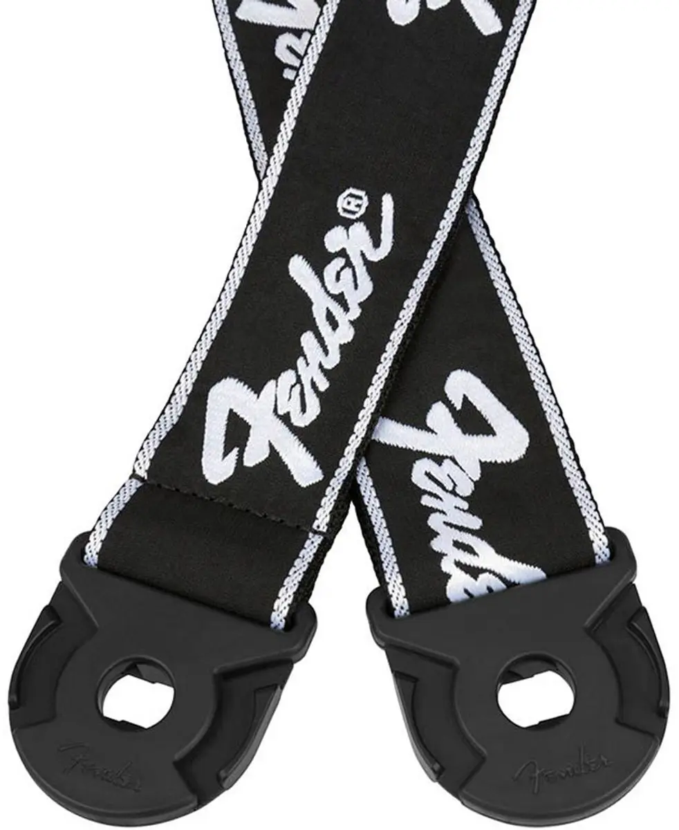 Fender Quick Grip Gitaarband Running Logo - Zwart/Wit