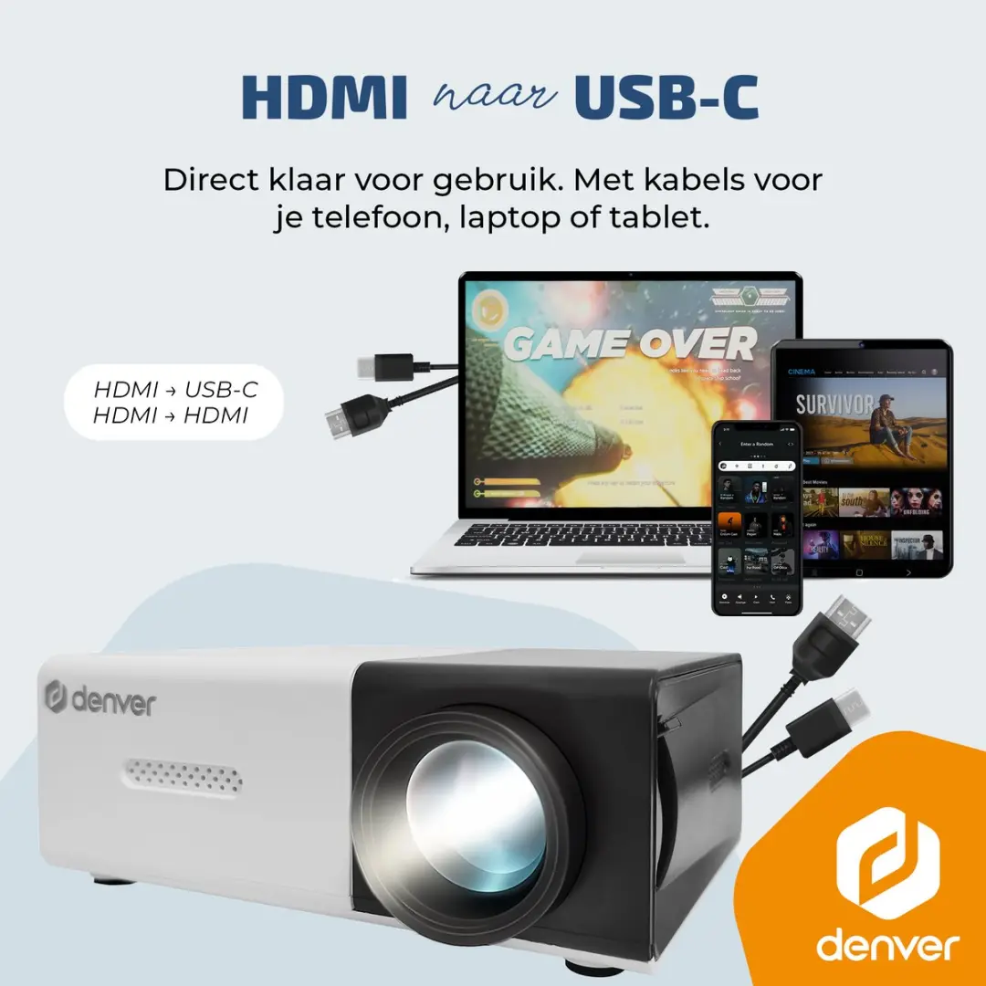 Denver PR1000 Mini Beamer Full HD - 30 ANSI Lumen - Wit