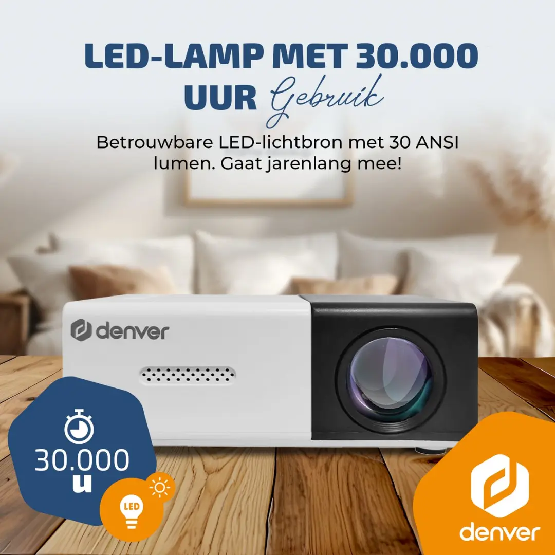 Denver PR1000 Mini Beamer Full HD - 30 ANSI Lumen - Wit